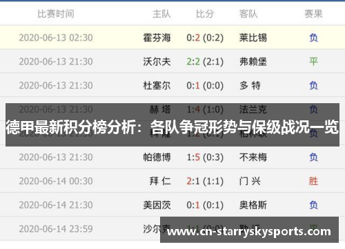 德甲最新积分榜分析：各队争冠形势与保级战况一览