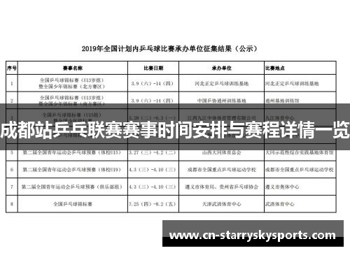 成都站乒乓联赛赛事时间安排与赛程详情一览